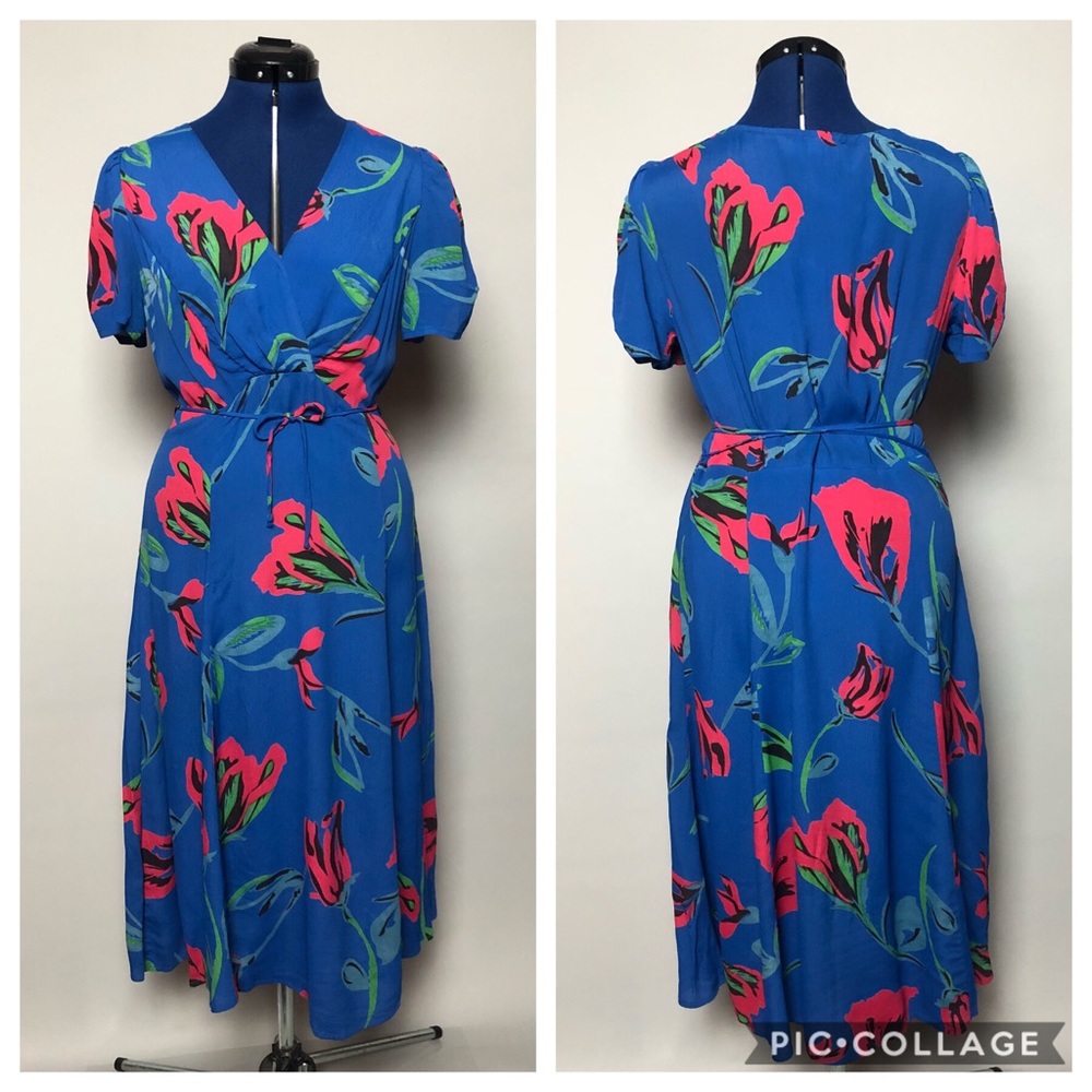 Vintage style rayon floral dress 30s 40s tie waist